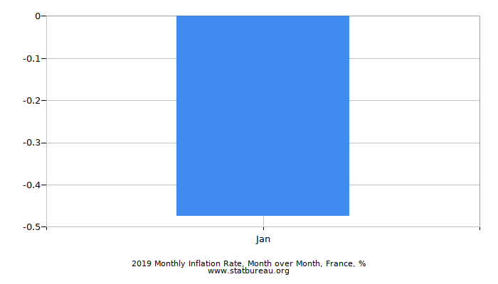 2019 Monthly Inflation Rate, Month over Month, France