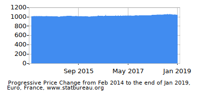 Dynamics of Price Change in Time due to Inflation, Euro, France