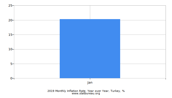 2019 Monthly Inflation Rate, Year over Year, Turkey
