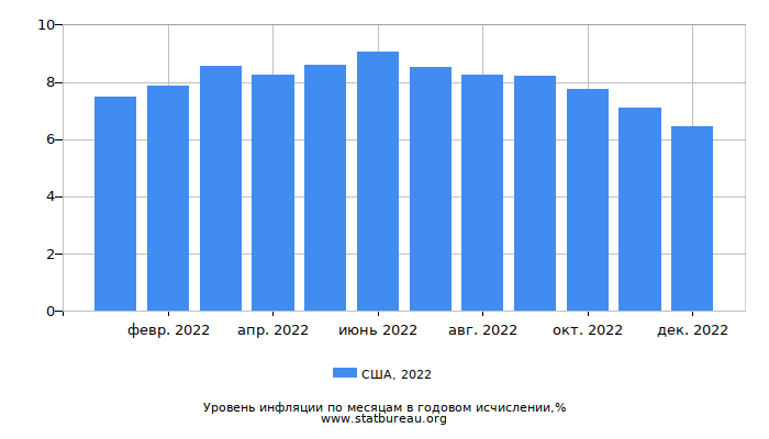 Уровень инфляции в США за 2022 год в годовом исчислении